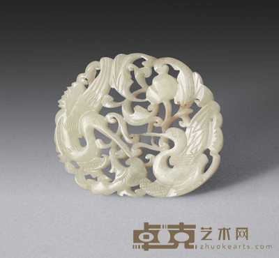 清 白玉透雕双鸟饰 长5.2cm